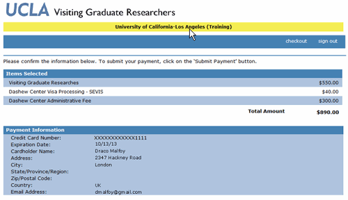 Visiting Graduate Researchers Sample Receipt